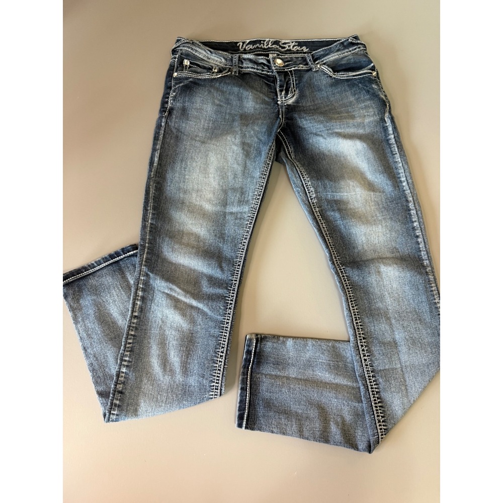 Vanilla Star Womens Size 5 Bootcut Jeans Embellished Flap Pocket Y2K V205P-65P